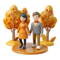 vibrant creative Autumn Couple Stroll 3D Render of Romantic Fall Scene authentic png