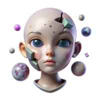 stunning modern Fractured Child 3D Render of a Broken Doll with Celestial Elements premium png