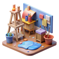 serene abstract Creative Art Studio 3D Render of Messy Workspace original png