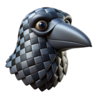 impressive abstract Geometric Raven 3D Model of a Bird with Checkered Pattern detailed png