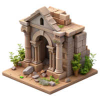 elegant minimalist Ancient Ruins Isometric 3D Model of a Stone Archway authentic png