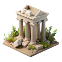 magnificent rustic Ruined Temple, Overgrown with Plants, 3D Render authentic png
