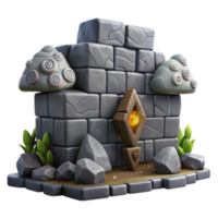 impressive abstract Stone Wall with Swirl Mushrooms and Glowing Gem original png