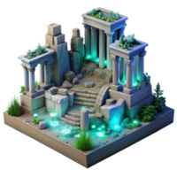 dramatic creative Enchanted Ruins 3D Render of Ancient Stone Architecture with Glowing Flora high quality png