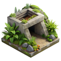 magnificent artistic Hidden Jungle Entrance Stone Structure with Lush Foliage high quality png