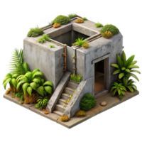 magnificent rustic Overgrown Concrete Bunker 3D Render of Abandoned Structure high quality png