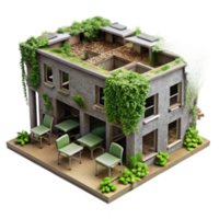 serene rustic Overgrown Building with Patio Post-Apocalyptic Scene authentic png