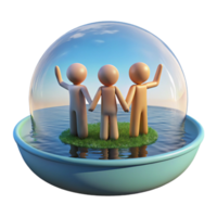 wonderful abstract Safeguarding Unity Three Figures on an Island within a Protective Sphere high quality png