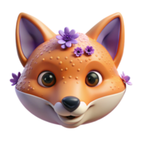 wonderful minimalist Adorable Fox with Flowers 3D Render genuine png
