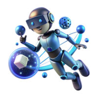 dramatic abstract Virtual Reality Robot in Space Exploring Metaverse Worlds detailed png