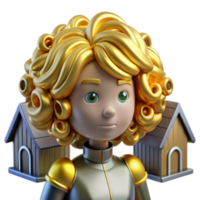 serene abstract Golden-Haired Knight with Doghouses 3D Render exclusive png