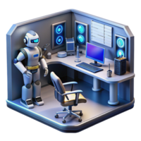 impressive rustic Robot in Futuristic Workstation authentic png