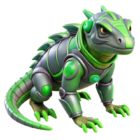 beautiful minimalist Cybernetic Lizard Robotic Reptile, Green Armor, 3D Model high resolution png