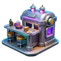 elegant vintage Retro Futuristic Bar 3D Render of a Stylish, Neon-Lit Counter high resolution png
