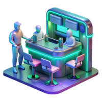 magnificent modern Neon Bar Scene 3D Render of Futuristic Bar with Patrons authentic png