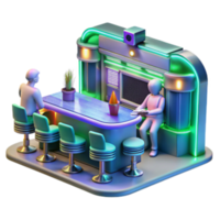 elegant modern Retro-Futuristic Bar Scene 3D Render high resolution png
