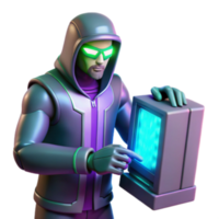 serene traditional Cyberpunk Hacker with Retro Tech 4K png