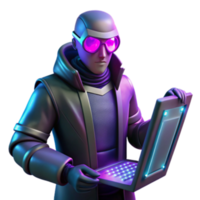 magnificent artistic Cyberpunk Hacker with Futuristic Laptop authentic png