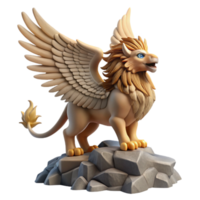 beautiful creative Griffin 3D Render, Fantasy Creature, Mythical Beast, Winged Lion, Stone Base, Digital Art detailed png