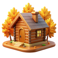 serene rustic Autumn Log Cabin 3D Render original png