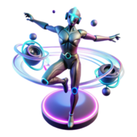 serene rustic Cosmic Dance Futuristic Robot in Neon Orbit detailed png