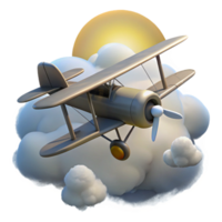 elegant rustic 3D Render Biplane in Clouds high quality png