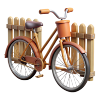 wonderful rustic 3D Render of Retro Bicycle near Wooden Fence high resolution png