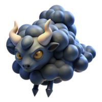 stunning abstract Dark Sheep 3D Model of a Horned, Fluffy Creature high resolution png