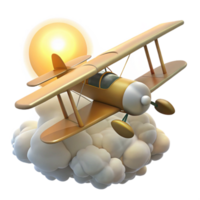 dramatic classic Golden Biplane 3D Render in Clouds 4K png