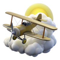 wonderful artistic 3D Render of Biplane Flying Above Clouds original png