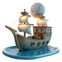 beautiful classic Cartoon Ship 3D Render 4K png