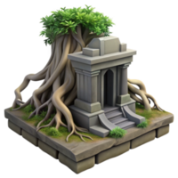 vibrant modern Ancient Stone Structure, Overgrown by Lush Tree Roots genuine png