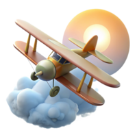 dramatic modern Cute Biplane 3D Render Sun Clouds professional png