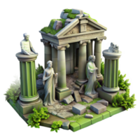 serene rustic Ancient Ruins 3D Model Temple, Statues, Columns genuine png