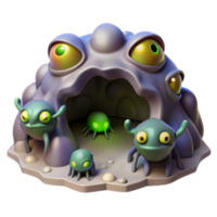 wonderful minimalist Alien Creature Cave 3D Render of Mysterious Cave with Glow-in-the-Dark Bugs exclusive png
