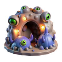 extraordinary rustic 3D Render Cave of Multi-Eyed Creatures original png