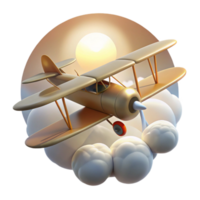 extraordinary creative Golden Biplane Soaring Through Sunset Clouds 3D Illustration authentic png