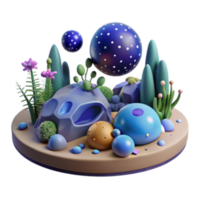 elegant artistic Whimsical 3D Render Abstract Landscape with Floating Spheres authentic png