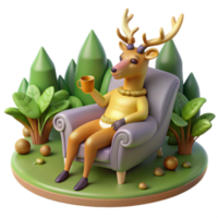 impressive abstract Relaxing Reindeer 3D Render of Deer in Chair with Tea exclusive png