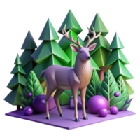 serene classic 3D Deer in Geometric Forest Scene authentic png