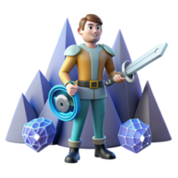 elegant modern 3D Render of a Fantasy Knight with Sword and Shield high resolution png