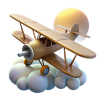 vibrant classic Golden Biplane 3D Render in Clouds high resolution png