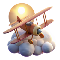vibrant classic Cartoon Biplane Soaring Above Clouds 3D Render original png