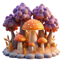serene creative Enchanted Mushroom Forest 3D Render of Autumnal Fungi detailed png