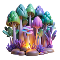 elegant artistic Enchanted 3D Forest Luminescent Mushrooms Trees genuine png