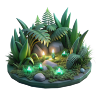 extraordinary classic Enchanted Forest Scene 3D Render of Lush Greenery with Glowing Crystals original png