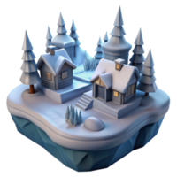 extraordinary contemporary Winter Village Snowscape 3D Render of Cozy Cottages authentic png