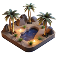 extraordinary minimalist Serene Oasis Palm Trees, Rocks, and Pond 3D Render original png