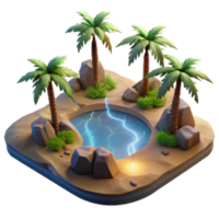 stunning classic Oasis Scene Palm Trees, Rocks, and Lightning Pool high resolution png