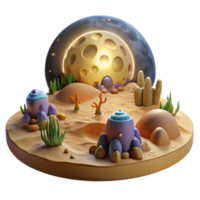 wonderful traditional Alien Desert Robots, Moon, and Plants 3D Render detailed png